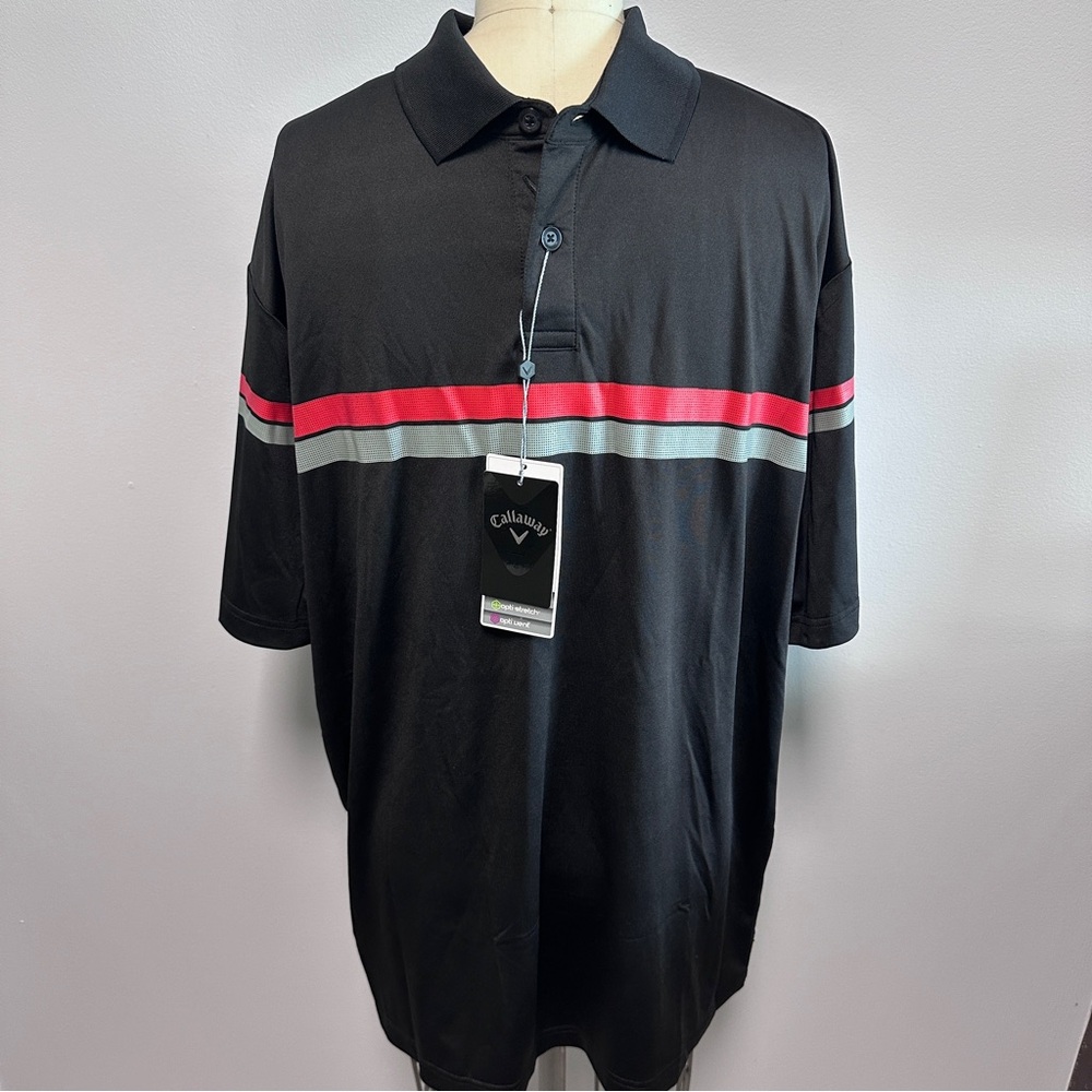 *NWT* Men's Callaway Black Golf Polo with Chest/Sleeve Print, Size M